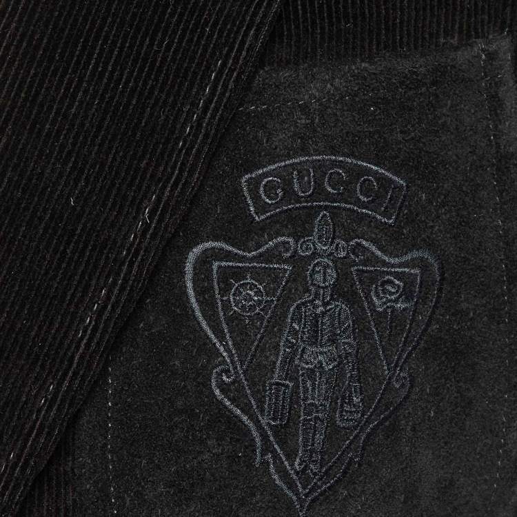 Pre Owned Gucci Black Corduroy Logo Pocket One Buttoned Blazer L