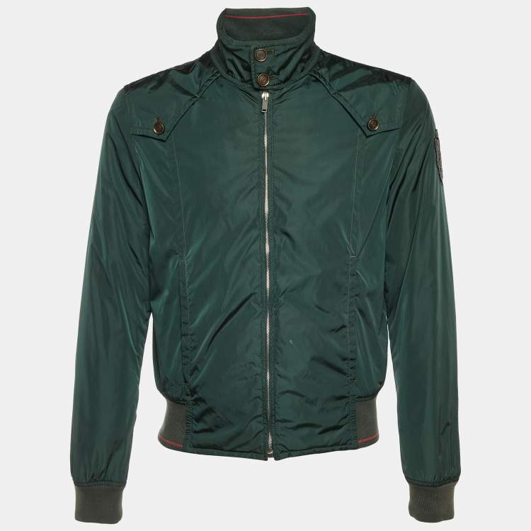 Pre Owned Gucci Green Nylon Zip Up Bomber Jacket M 