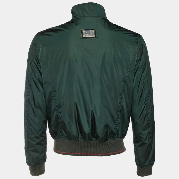 Pre Owned Gucci Green Nylon Zip Up Bomber Jacket M 