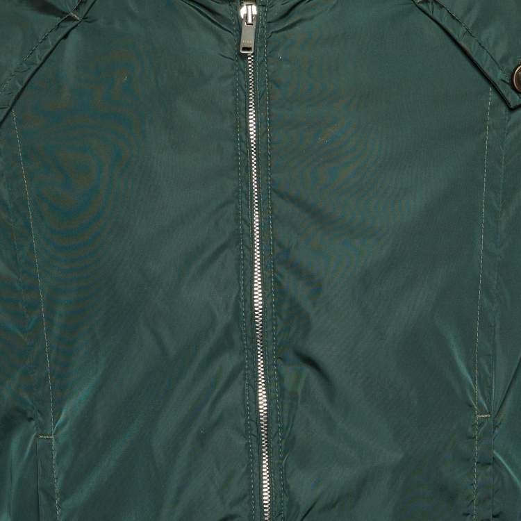 Pre Owned Gucci Green Nylon Zip Up Bomber Jacket M 