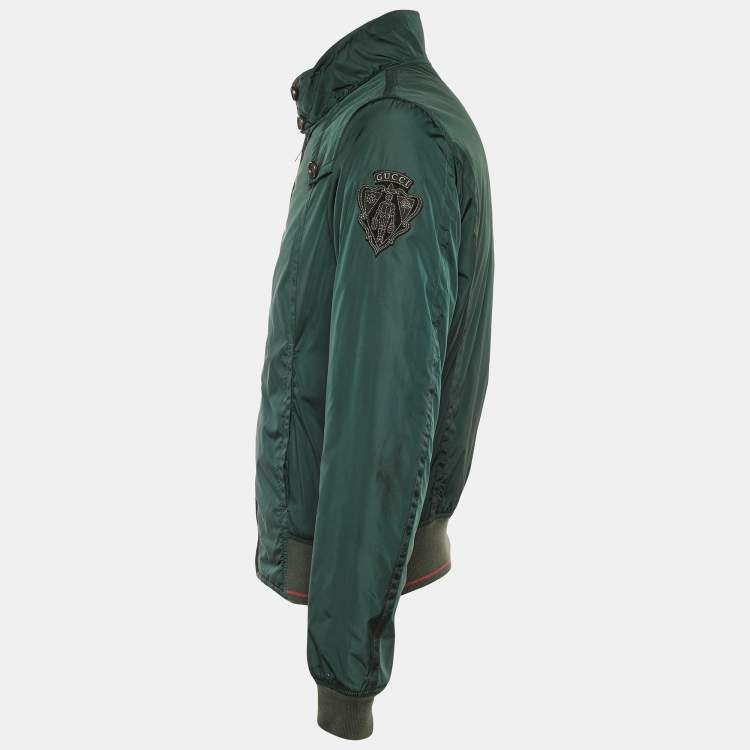 Pre Owned Gucci Green Nylon Zip Up Bomber Jacket M 