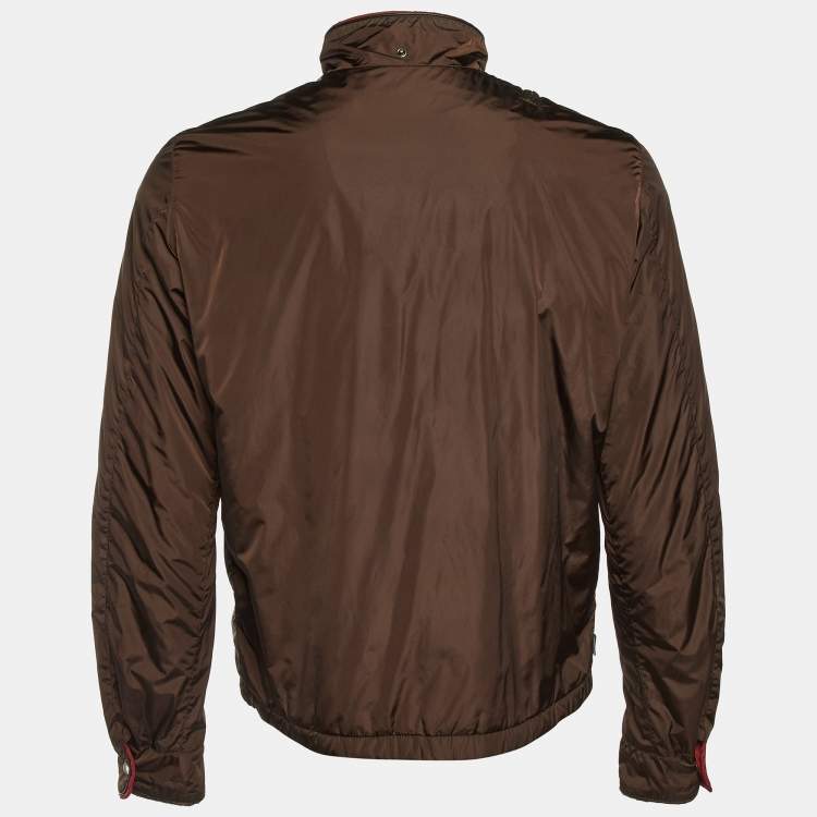Pre Owned Gucci Brown Nylon Zip Up Bomber Jacket M 
