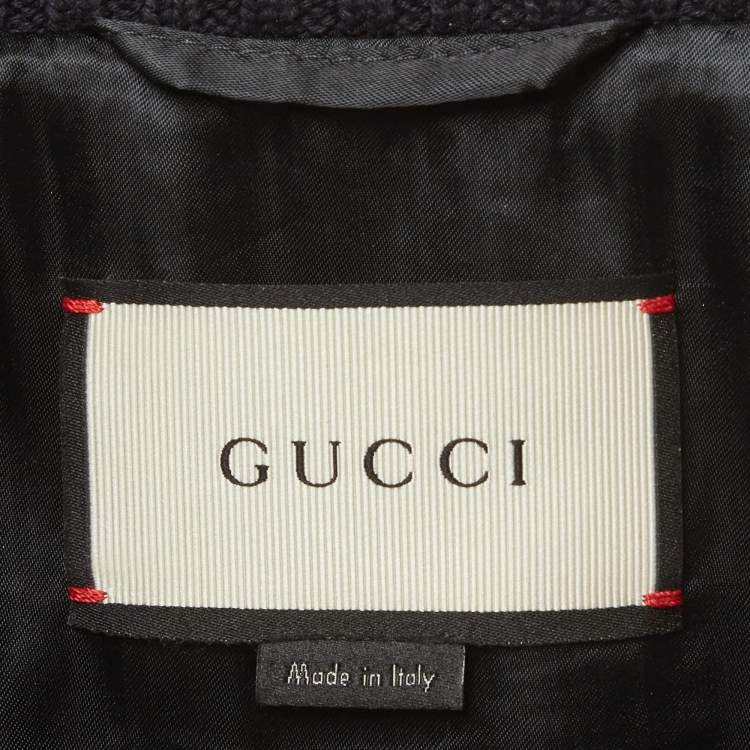 Pre Owned Gucci Blue Bee Jacquard Zip-Up Jacket L