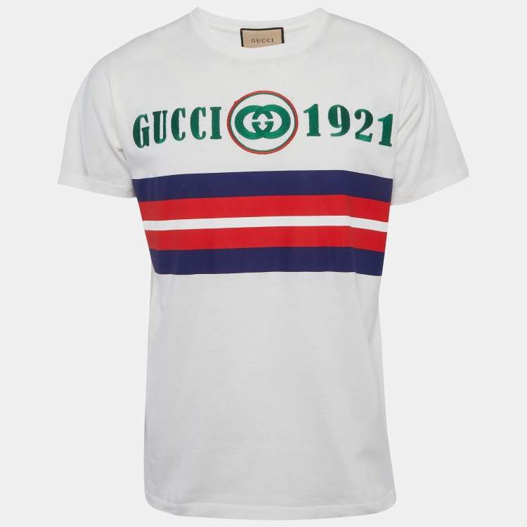 Pre Owned Gucci White Printed Jersey Crewneck T-Shirt S