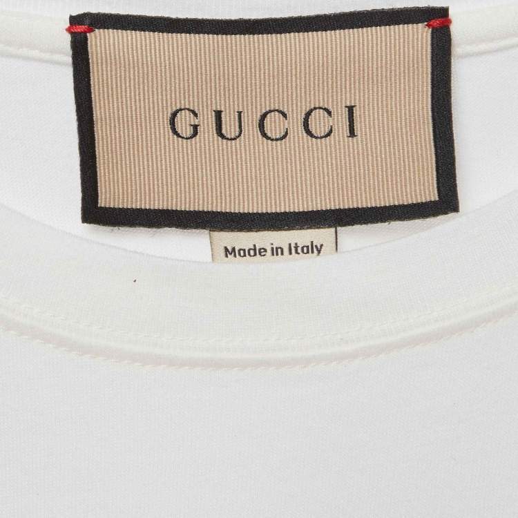 Pre Owned Gucci White Printed Jersey Crewneck T-Shirt S