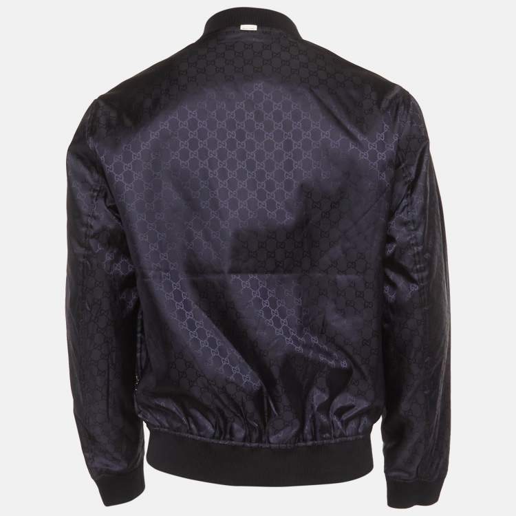 Pre Owned Gucci Blue/Red Monogram Nylon Reversible Bomber Jacket M