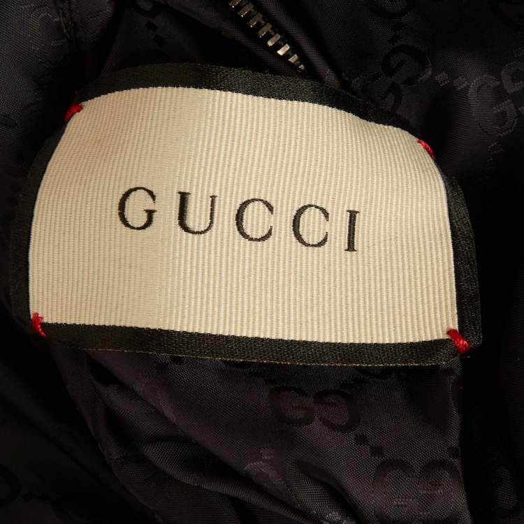 Pre Owned Gucci Blue/Red Monogram Nylon Reversible Bomber Jacket M