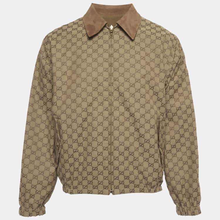 Pre Owned Gucci Brown GG Jacquard Canvas and Cotton Reversible Jacket S