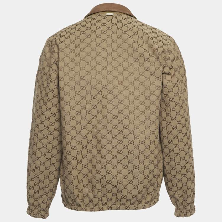 Pre Owned Gucci Brown GG Jacquard Canvas and Cotton Reversible Jacket S