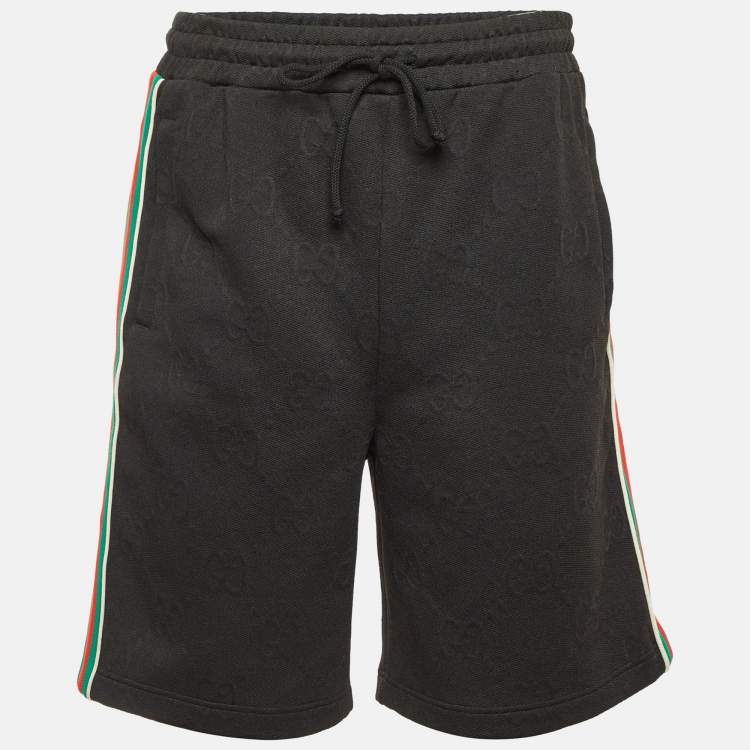 Pre Owned Gucci Black GG Embossed Jersey Web Striped Shorts S