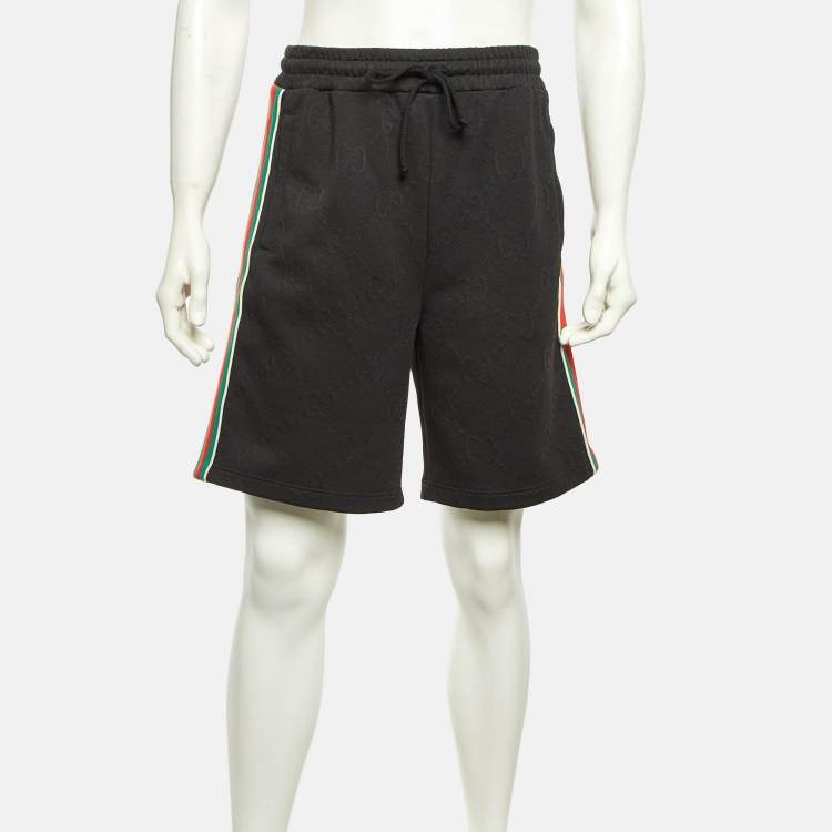 Pre Owned Gucci Black GG Embossed Jersey Web Striped Shorts S