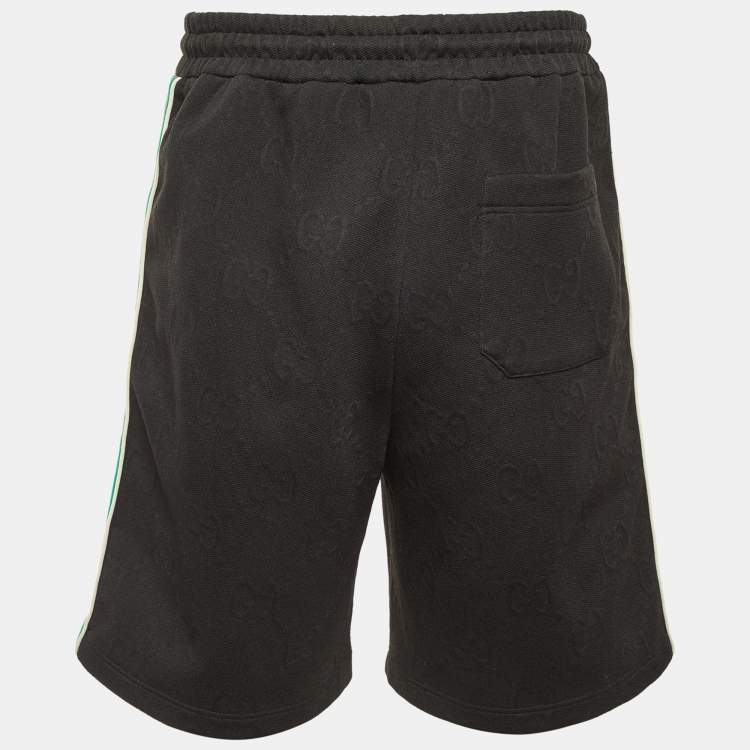 Pre Owned Gucci Black GG Embossed Jersey Web Striped Shorts S