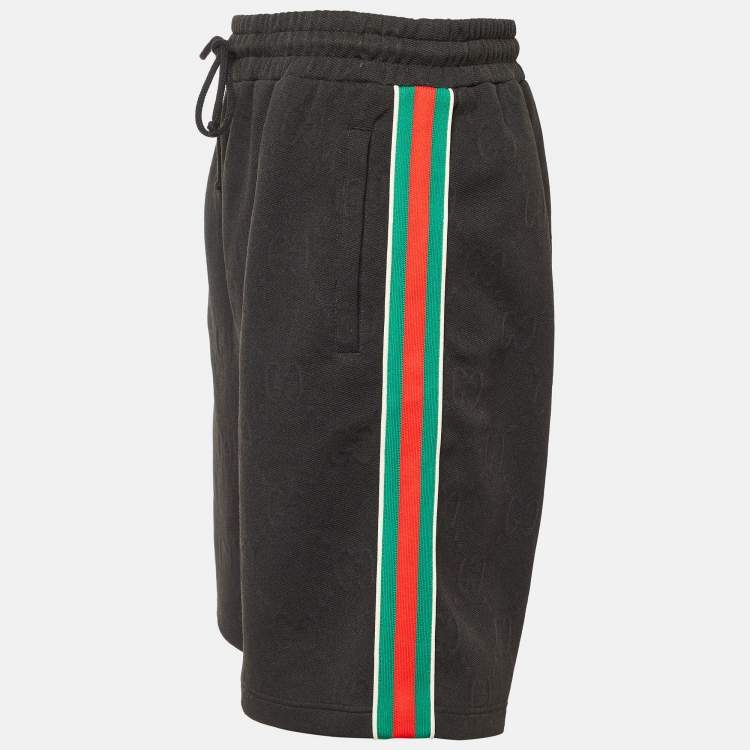 Pre Owned Gucci Black GG Embossed Jersey Web Striped Shorts S