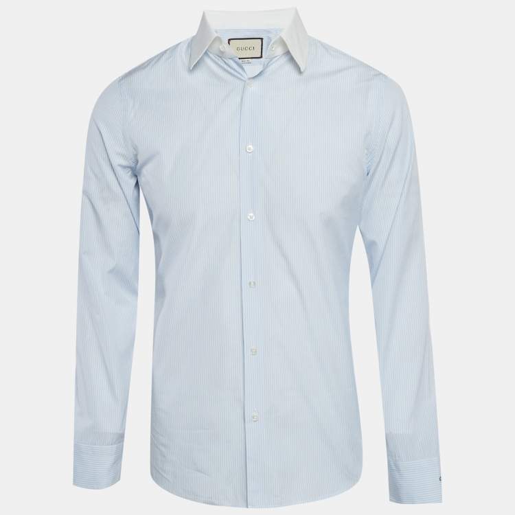Pre Owned Gucci Blue/White Striped Cotton Long Sleeve Shirt M