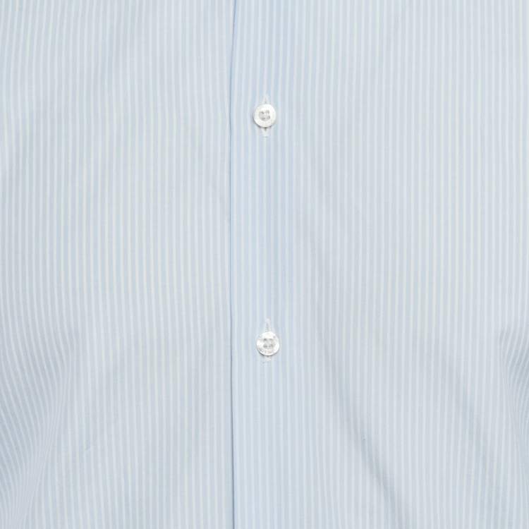 Pre Owned Gucci Blue/White Striped Cotton Long Sleeve Shirt M