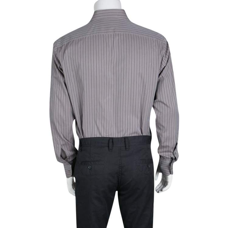 Pre Owned Gucci Grey Striped Cotton Long Sleeve Button Front Shirt XL