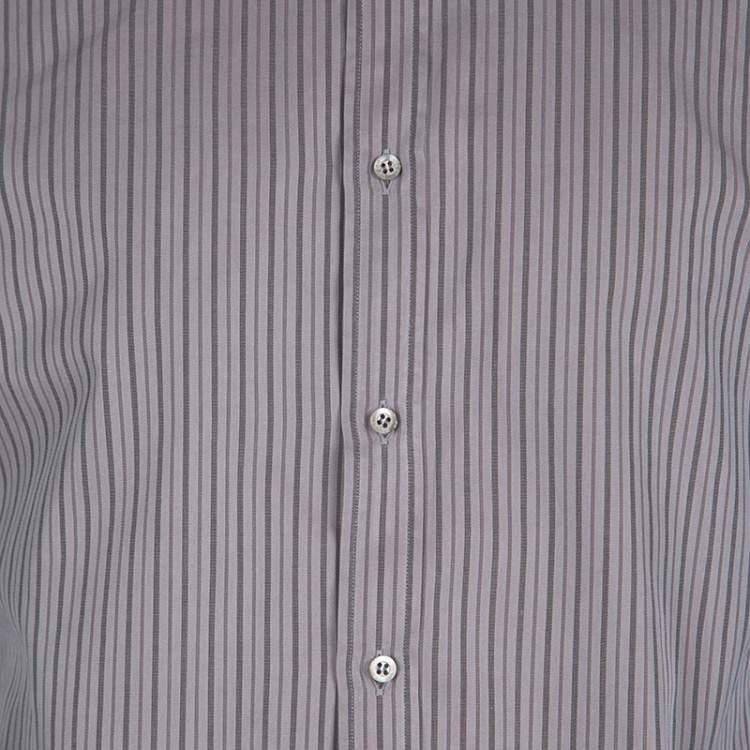 Pre Owned Gucci Grey Striped Cotton Long Sleeve Button Front Shirt XL