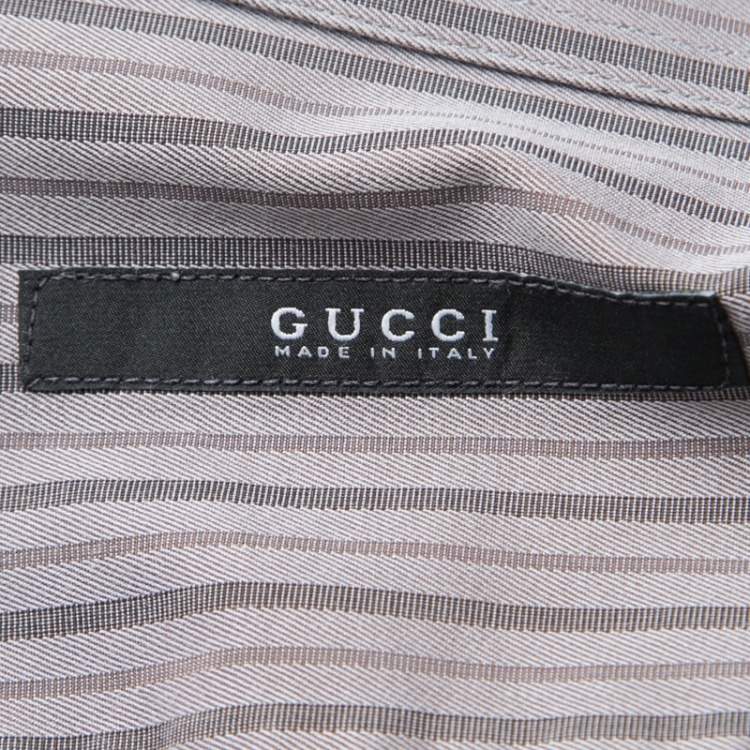 Pre Owned Gucci Grey Striped Cotton Long Sleeve Button Front Shirt XL