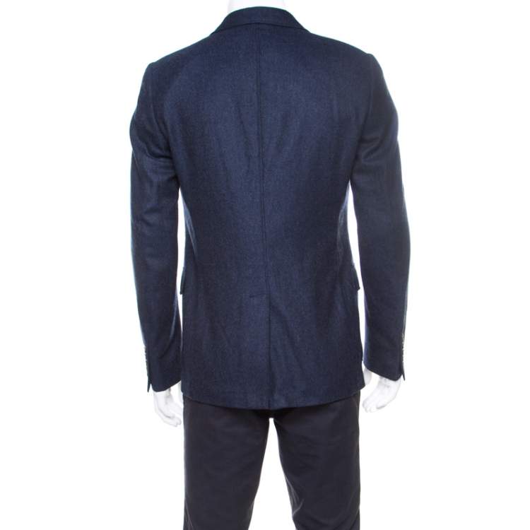 Pre Owned Gucci Nautical Blue Cashmere Patch Pocket Detail Tailored Blazer L