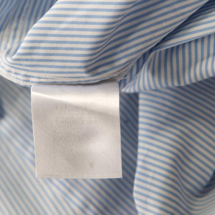 Pre Owned Gucci Blue and White Striped Floral Printed Long Sleeve Skinny Shirt L