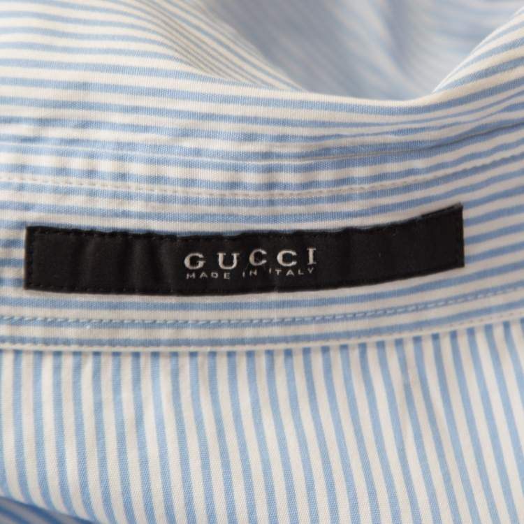 Pre Owned Gucci Blue and White Striped Floral Printed Long Sleeve Skinny Shirt L