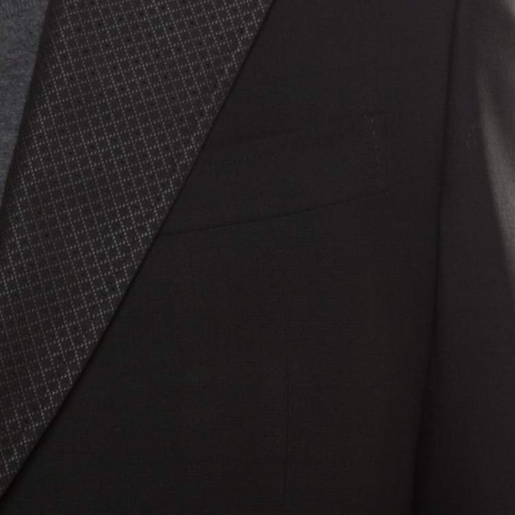 Pre Owned Gucci Black Wool Jacquard Trim Tuxedo Suit L