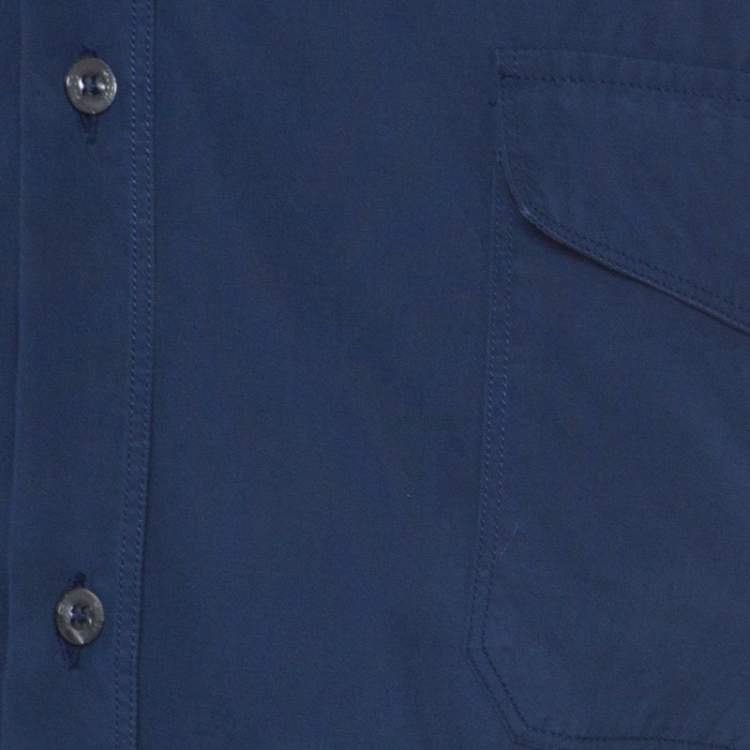 Pre Owned Gucci Dark Blue Cotton Epaulette Embroidery Detail Full Sleeve Shirt XL