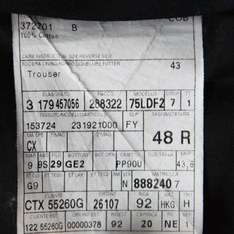 مملوكة مسبقًا Gucci Black Cotton Straight Fit Trousers M