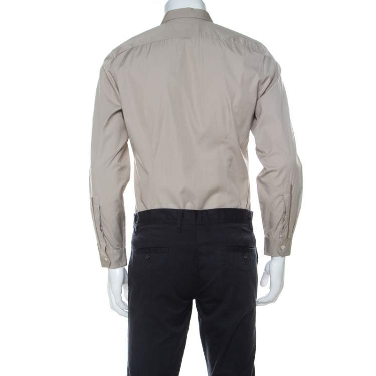مملوكة مسبقًا Gucci Beige Cotton Concealed Placket Detail Long Sleeve Shirt M