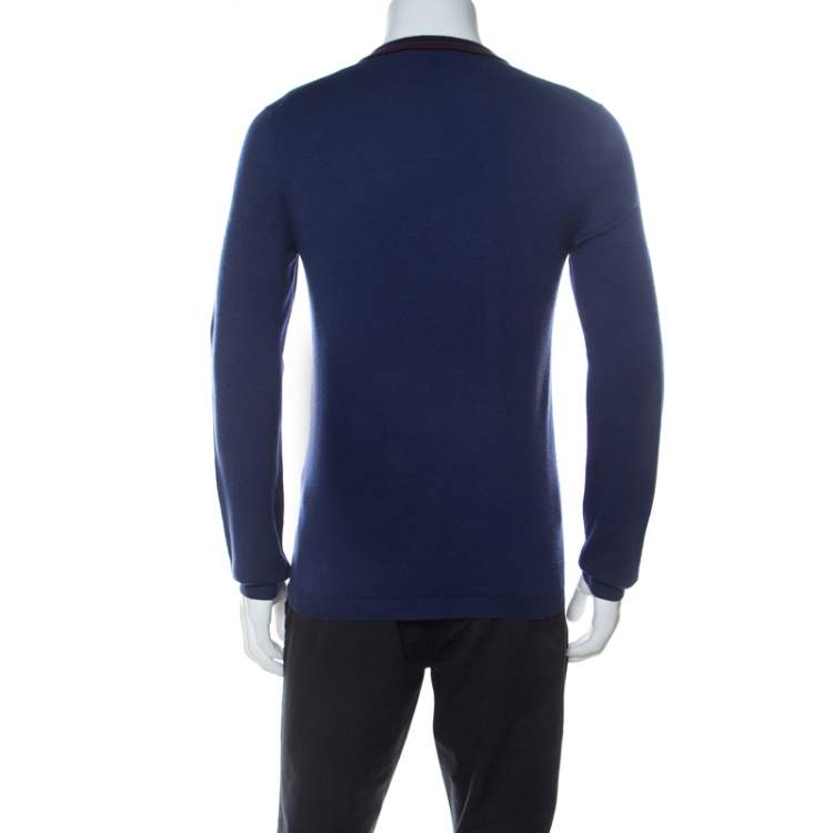Pre Owned Gucci Blue Wool V-Neck Sweater M