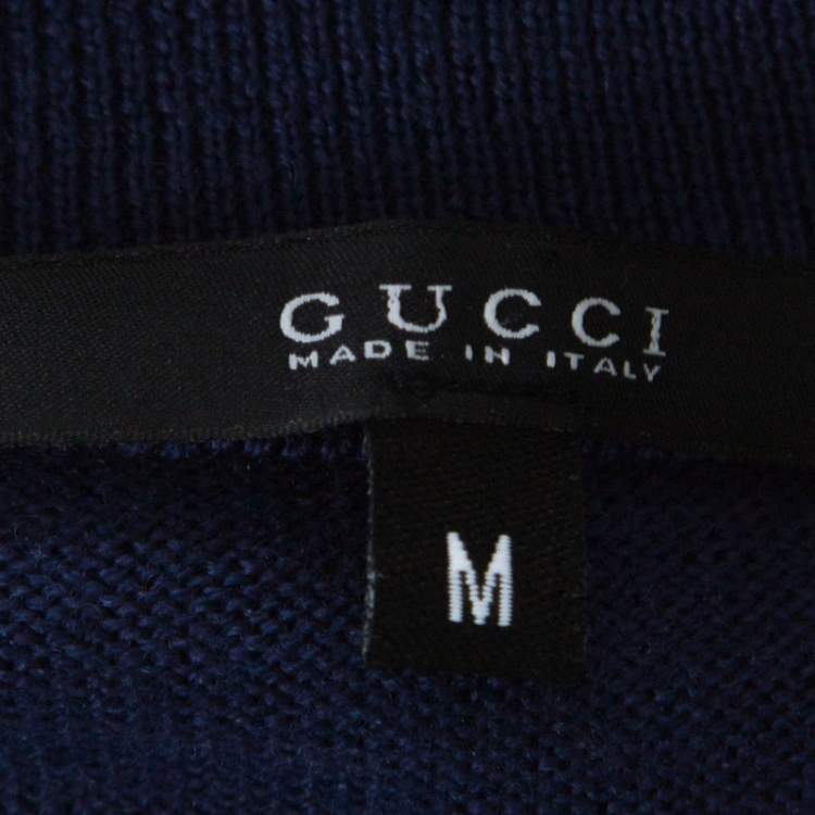Pre Owned Gucci Blue Wool V-Neck Sweater M