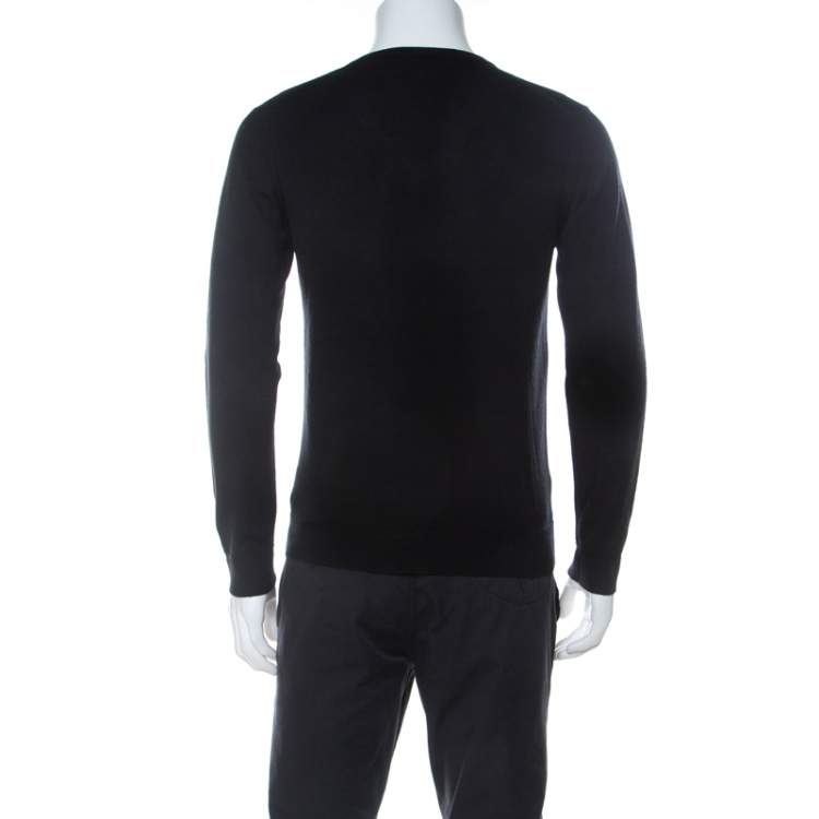 Pre Owned Gucci Black Wool V-Neck Hysteria Crest Sweater S