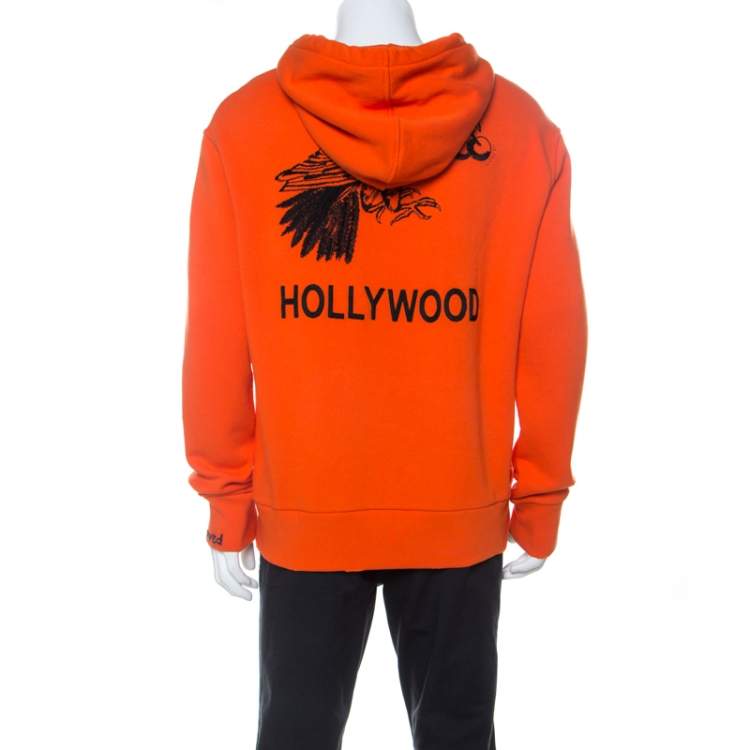 مملوكة مسبقًا Gucci Orange Cotton Hollywood Embroidered Hoodie M