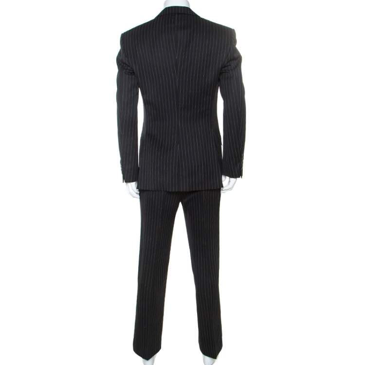 Pre Owned Gucci Black Pinstripe Wool and Mohair Blend Regular Fit Suit L 