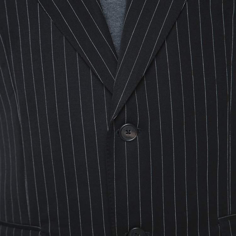 Pre Owned Gucci Black Pinstripe Wool and Mohair Blend Regular Fit Suit L 