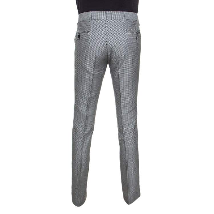 Pre Owned Gucci Black and White Houndstooth Pattern Wool Blend Trousers M