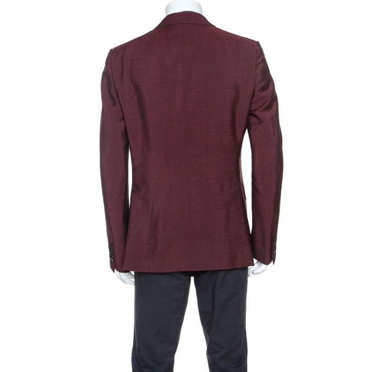 Pre Owned Gucci Burgundy Mohair Blend Double Breasted Blazer XXL 