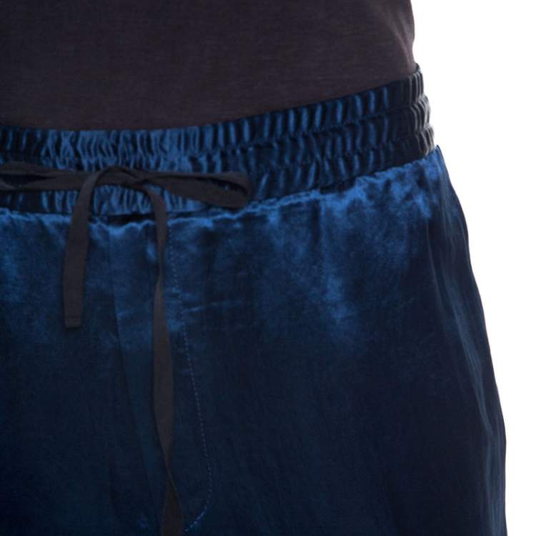 Pre Owned Gucci Blue Satin Striped Detail Jogging Pants XXL