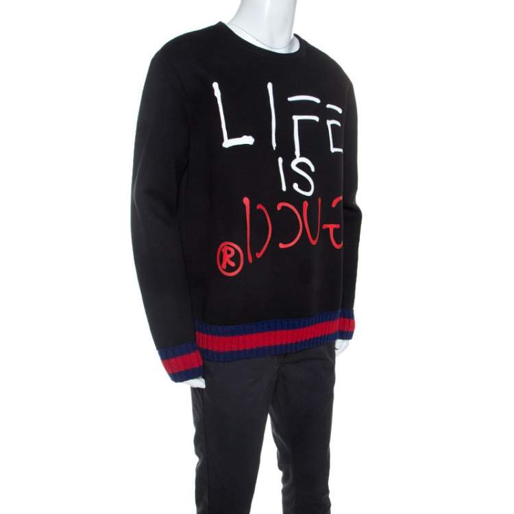 Gucci Black Printed Cotton Contrast Trim Life is Sweatshirt XXL Gucci | TLC