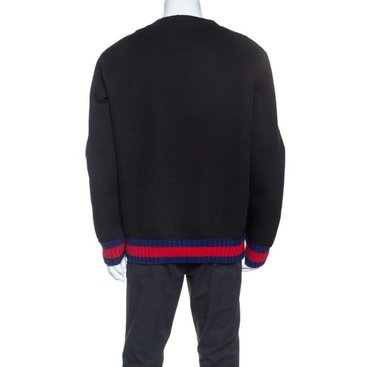 Pre Owned Gucci Black Printed Cotton Contrast Trim Life is Gucci Sweatshirt XXL