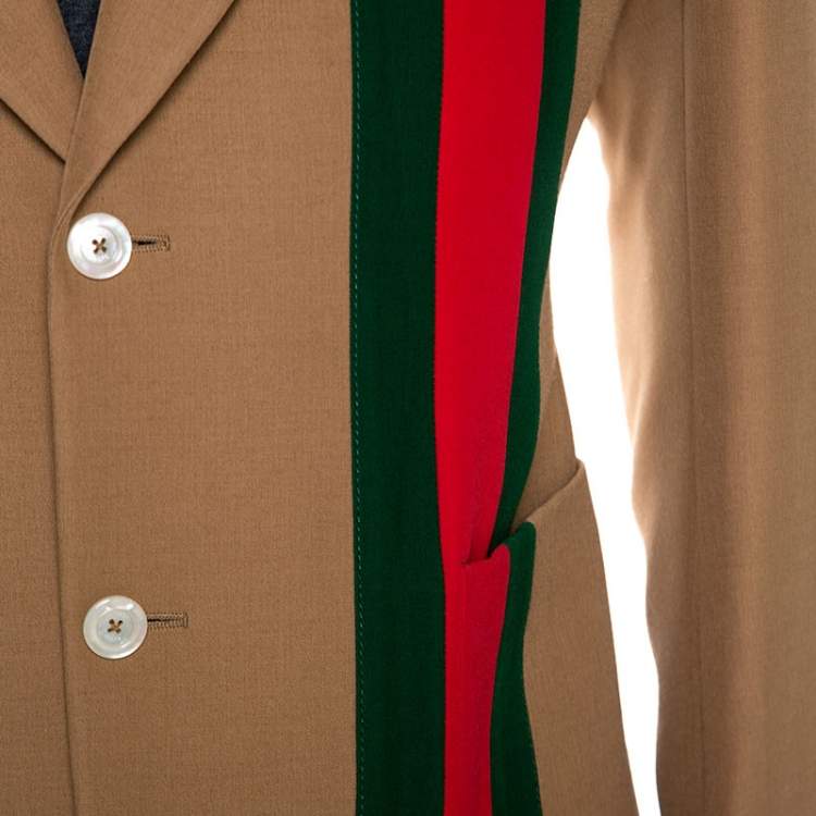 Pre Owned Gucci Camel Wool And Silk-Blend Web Striped Blazer XXL
