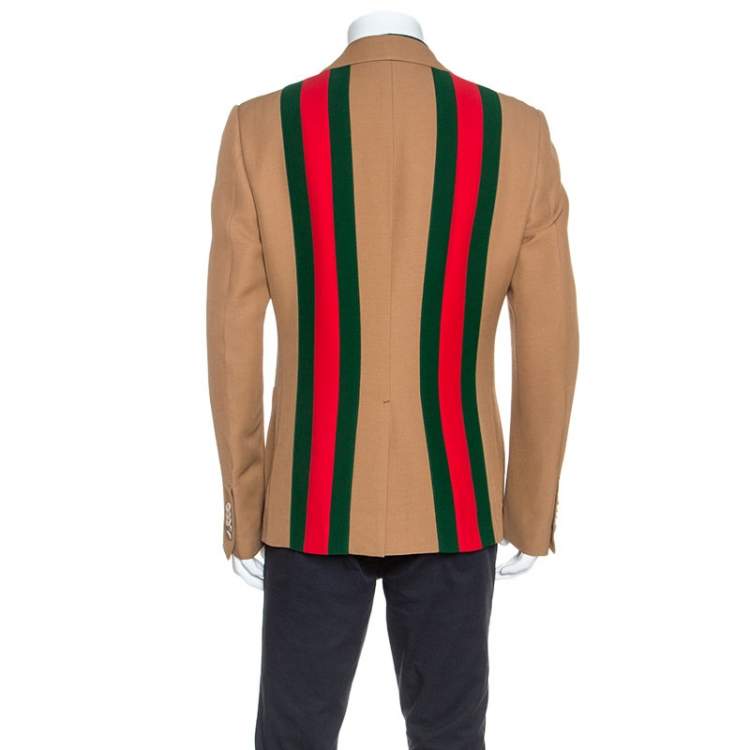 Pre Owned Gucci Camel Wool And Silk-Blend Web Striped Blazer XXL