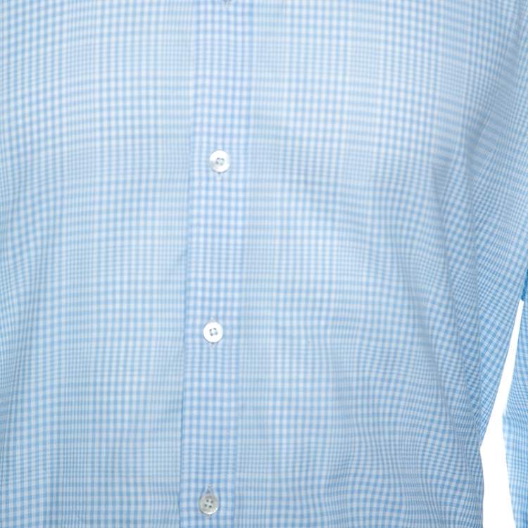 Pre Owned Gucci White And Blue Checked Cotton Button Front Slim Fit Shirt XL