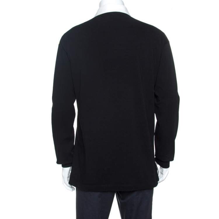 Pre Owned Gucci Black Chevron & Leopard Appliqued Cotton Polo T-Shirt M
