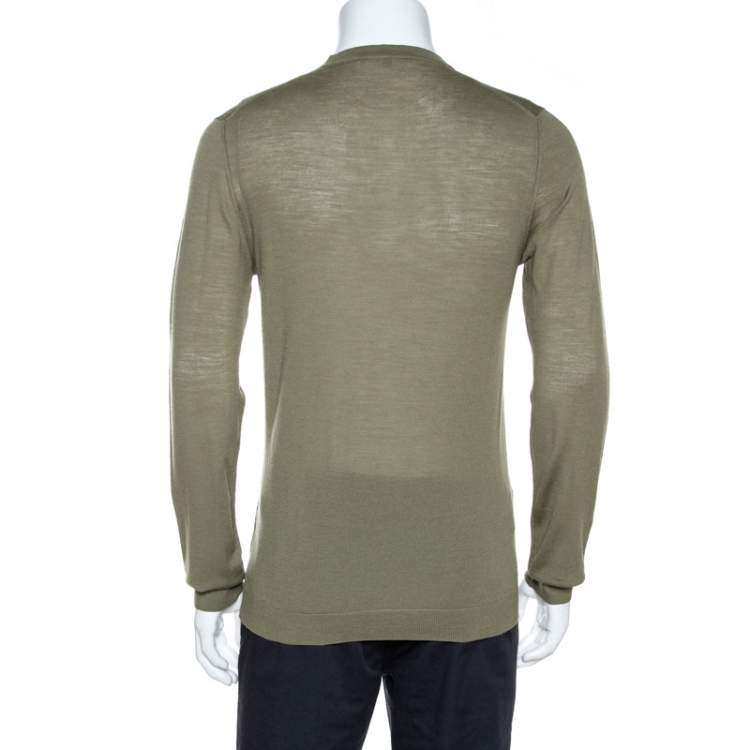 Pre Owned Gucci Pale Olive Green Merino Wool Lightweight Knit Sweater L