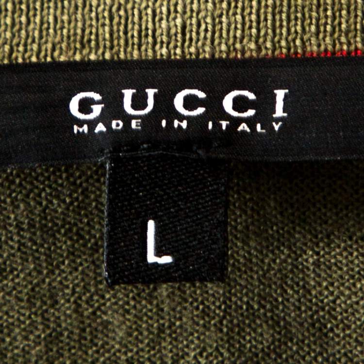 Pre Owned Gucci Pale Olive Green Merino Wool Lightweight Knit Sweater L
