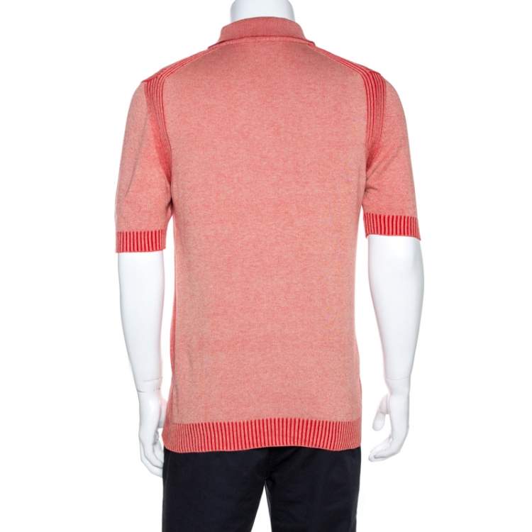 Pre Owned Gucci Red Knit Washed Out Effect Polo T-Shirt L