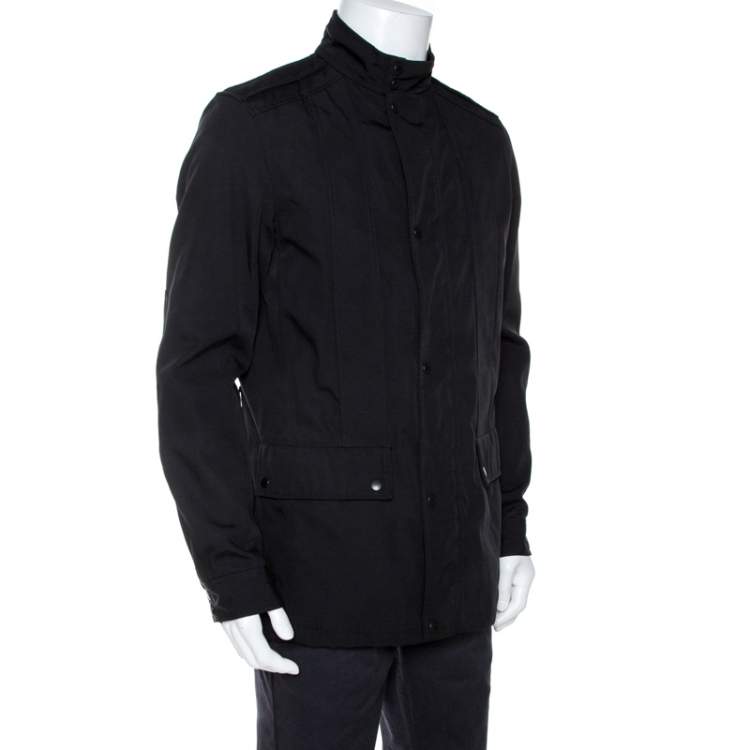Pre Owned Gucci Black Cotton Blend Zip Front Coat M