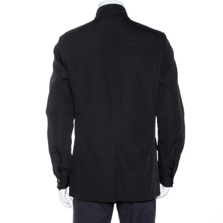 Pre Owned Gucci Black Cotton Blend Zip Front Coat M