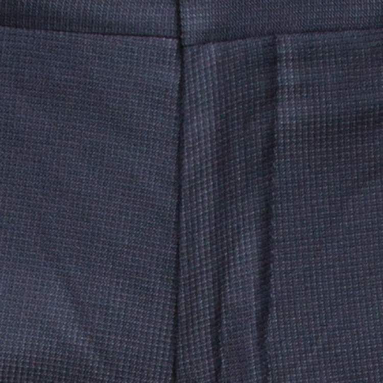 Pre Owned Gucci Navy Blue Textured Silk Wool Tailored Pants XL